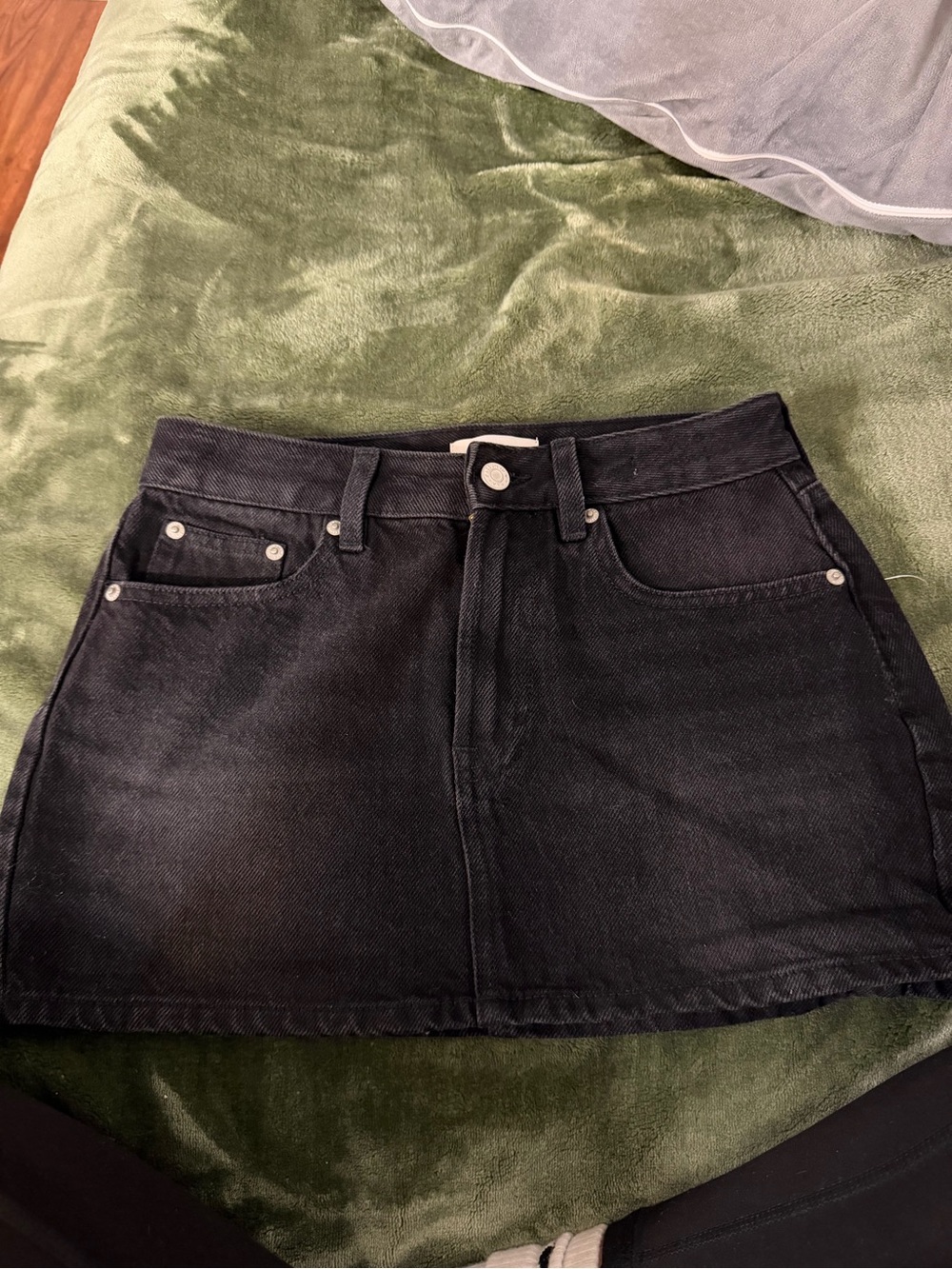 PacSun Black Denim Mini Skirt with Silver Hardware
